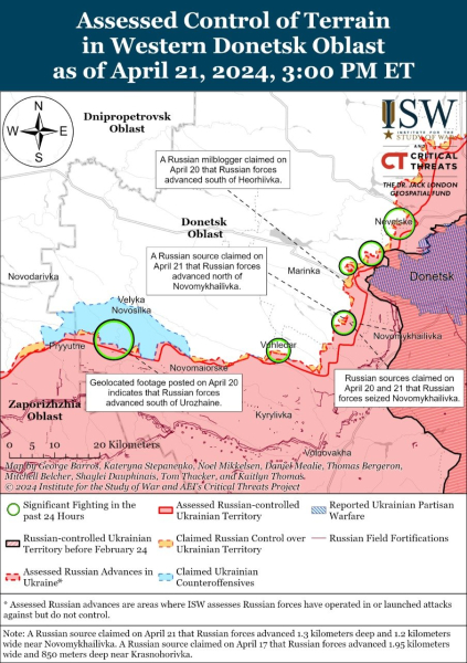 Mapa de operaciones militares para el 22 de abril de 2024: situación en el frente