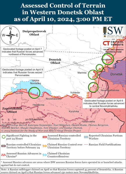 Mapa de operaciones militares para el 11 de abril de 2024: situación en el frente