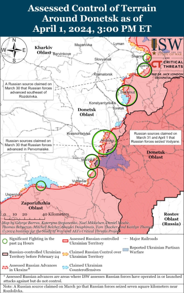 Mapa de operaciones de combate al 2 de abril de 2024: situación en el frente