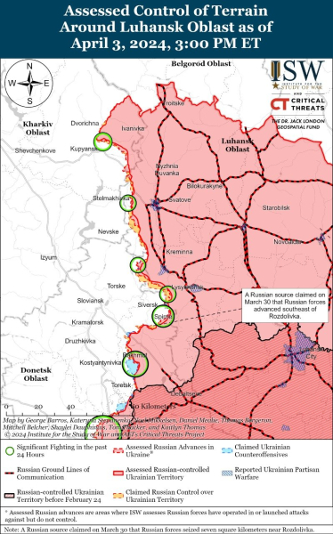 Mapa de operaciones militares al 4 de abril de 2024 — situación en el frente