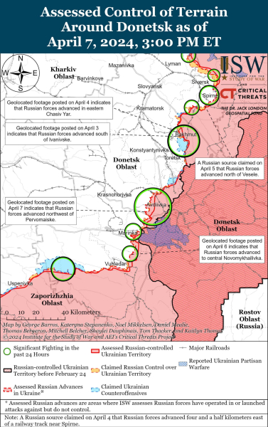 Mapa de operaciones militares el 8 de abril de 2024 - situación en el frente