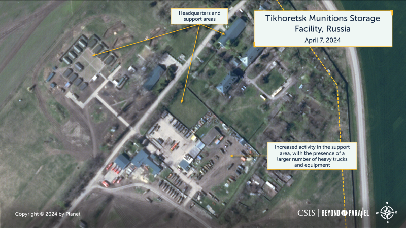 La instalación de almacenamiento de Tikhoretsk sirve suministros de municiones desde Corea del Norte a la Federación de Rusia — imágenes de satélite