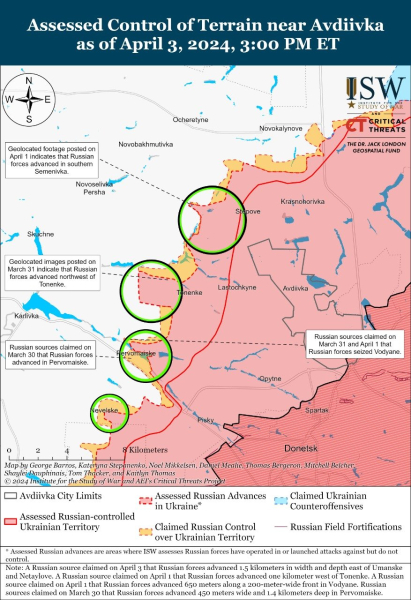 Mapa de operaciones militares al 4 de abril de 2024: situación en el frente