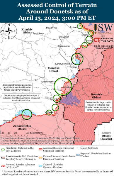 Mapa de operaciones militares al 14 de abril de 2024: situación en el frente