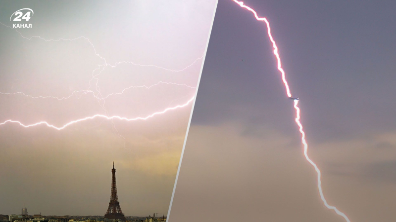 En París, un rayo cayó sobre un avión que sobrevolaba la Torre Eiffel: imágenes impresionantes