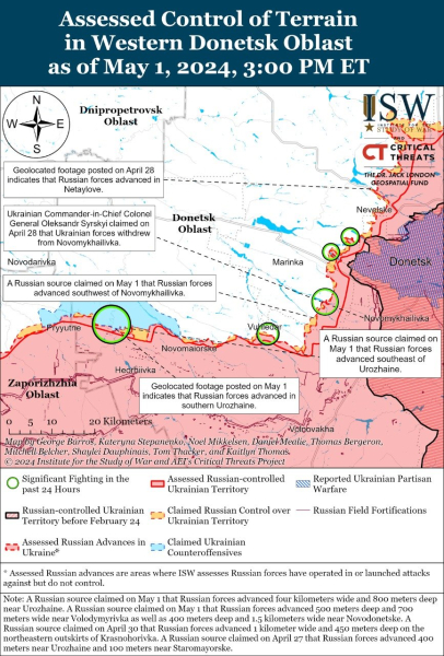 Mapa de operaciones militares para el 2 de mayo de 2024: situación en el frente