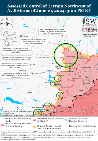 Mapa de operaciones militares para el 11 de junio de 2024 — situación en el frente