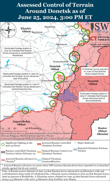 Mapa de operaciones militares para el 26 de junio de 2024 & mdash ; situación en el frente