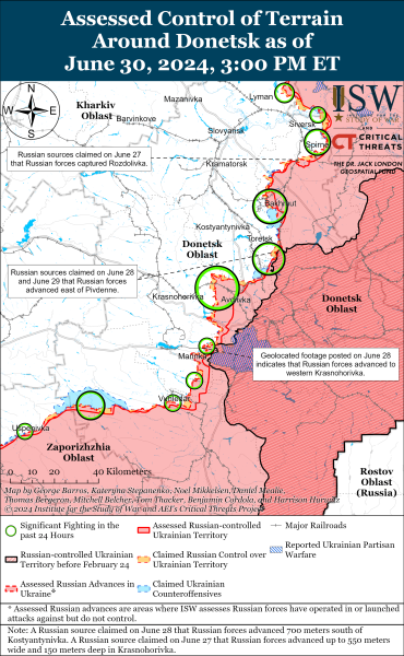 Mapa de operaciones militares para el 1 de julio de 2024 — situación en el frente