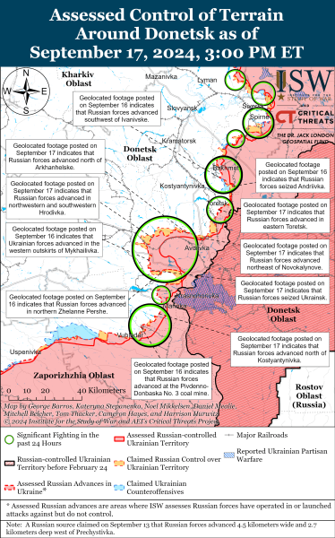 Mapa de operaciones militares el 18 de septiembre de 2024 - la situación en el frente