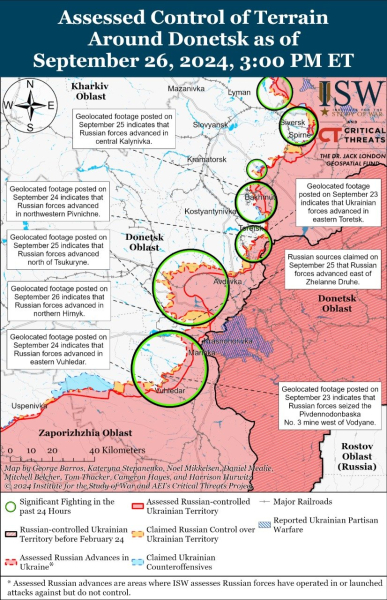 Mapa de operaciones militares al 27 de septiembre de 2024: situación en el frente