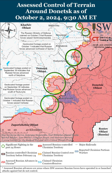 Mapa de operaciones militares al 3 de octubre de 2024 — situación en el frente