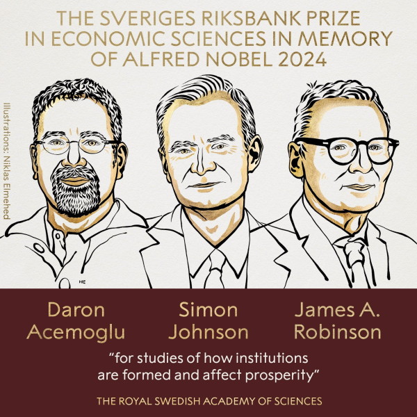 Daron Acemoglu, Simon Johnson recibieron el Nobel Premio de Economía y James Robinson