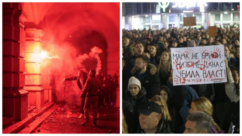 En el Novi Sad serbio, Los manifestantes atacaron el ayuntamiento debido a la tragedia en la estación