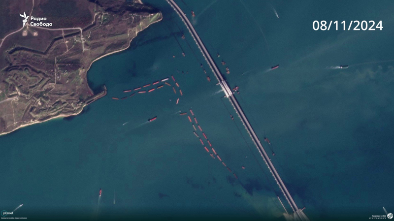 Después de la tormenta cerca del estrecho de Kerch, los rusos no pudieron restaurar las barreras para protegerse contra los vehículos aéreos no tripulados