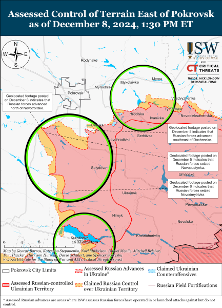 Mapa de operaciones militares el 9 de diciembre de 2024 - situación en el frente