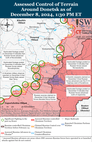 Mapa de operaciones militares el 9 de diciembre de 2024 - situación en el frente