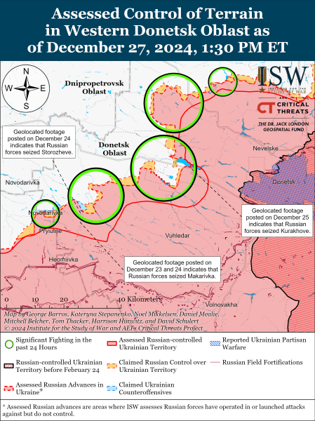 Mapa de operaciones militares el 28 de diciembre de 2024 - situación en el frente