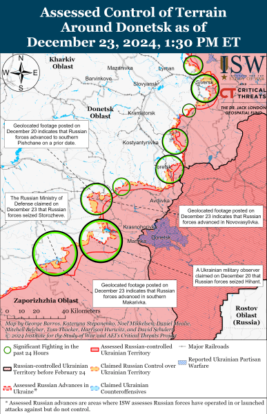 Mapa de operaciones de combate al 24 de diciembre de 2024: situación en el frente 