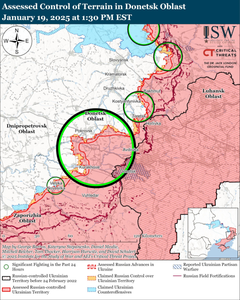 Mapa de las operaciones militares el 20 de enero de 2025 – situación en el frente