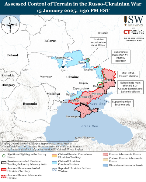 Mapa de las operaciones militares el 16 de enero de 2025 – situación en el frente