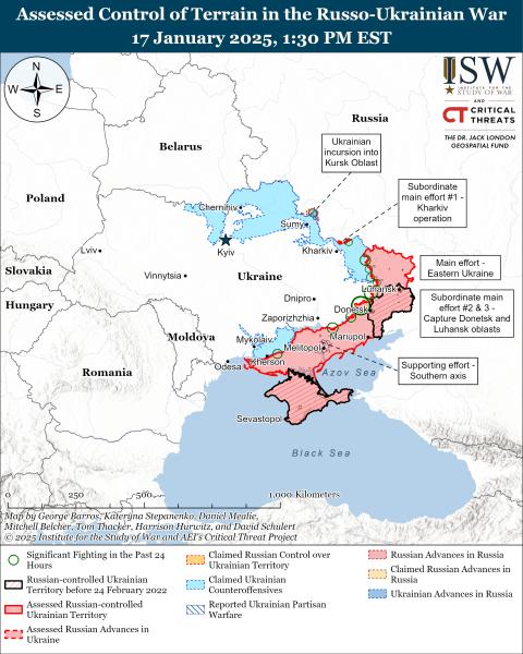 Mapa de las operaciones militares el 18 de enero de 2025 – situación en el frente