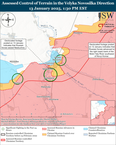 Mapa de las operaciones militares el 14 de enero de 2025 – situación en el frente