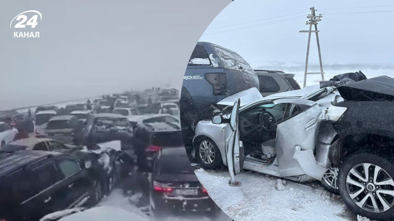 Casi un centenar de coches en una carretera nevada: un accidente a gran escala en Kazajstán