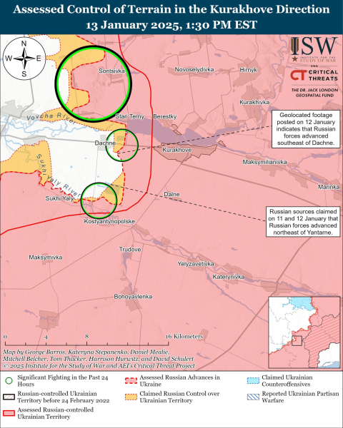 Mapa de las operaciones militares el 14 de enero de 2025 – situación en el frente