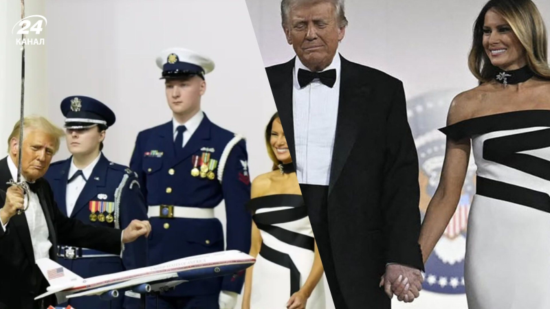 Trump habla en Commanders-in -El jefe Ball y cortó el pastel con un sable