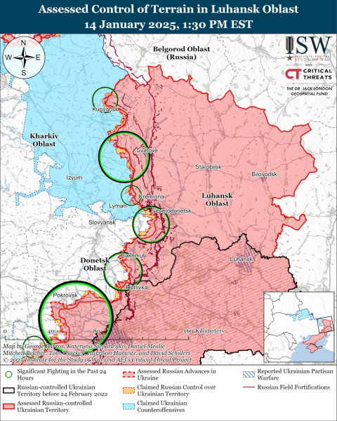 Mapa de las operaciones militares el 15 de enero de 2025 – situación en el frente