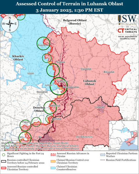 Mapa de las operaciones militares el 4 de enero de 2025 - situación en el frente