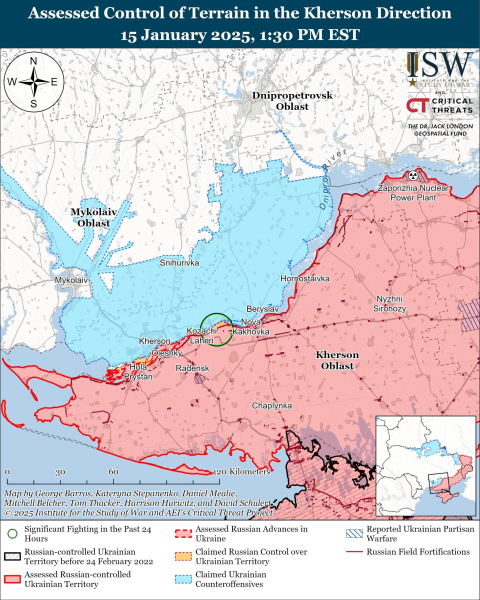 Mapa de las operaciones militares el 16 de enero de 2025 – situación en el frente