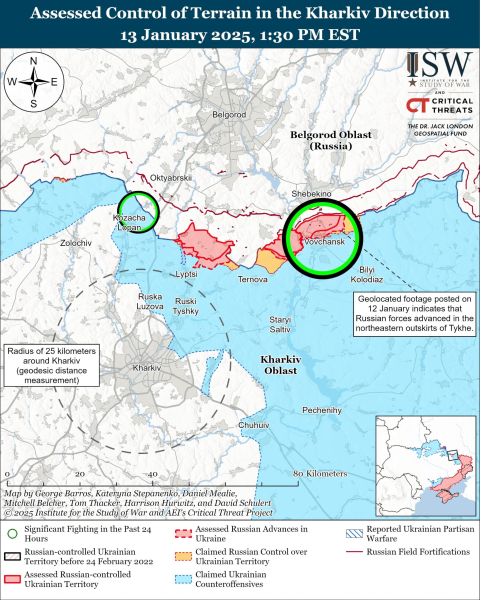 Mapa de las operaciones militares al 14 de enero de 2025 – situación en el frente