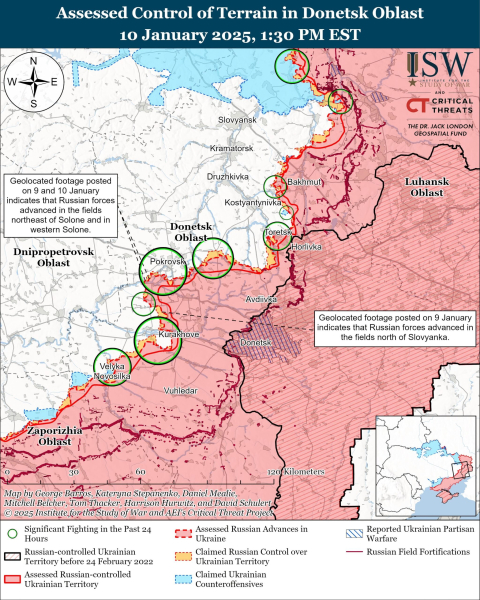 Mapa de las operaciones militares el 11 de enero de 2025 – situación en el frente