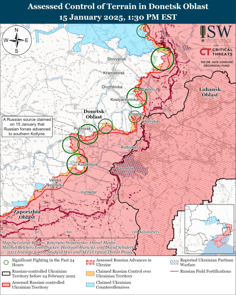 Mapa de las operaciones militares el 16 de enero de 2025 – situación en el frente