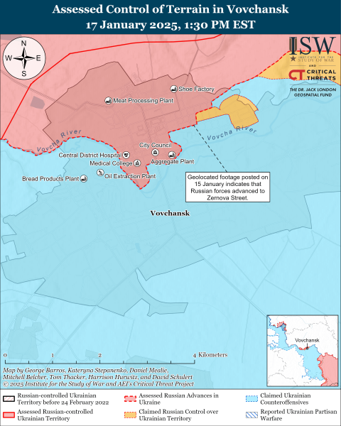 Mapa de las operaciones militares el 18 de enero de 2025 - situación en el frente