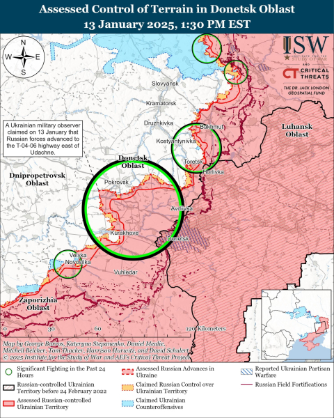 Mapa de las operaciones militares el 14 de enero de 2025 – situación en el frente