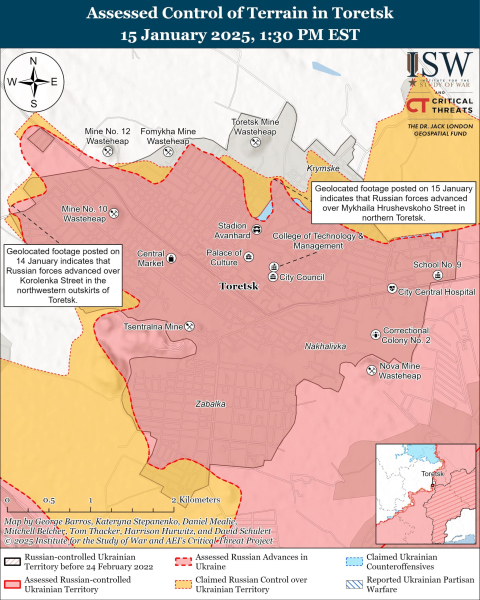 Mapa de las operaciones militares al 16 de enero de 2025 – situación en el frente