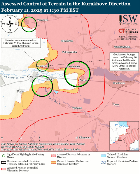 Mapa de las operaciones militares el 12 de febrero de 2025 - situación en el frente