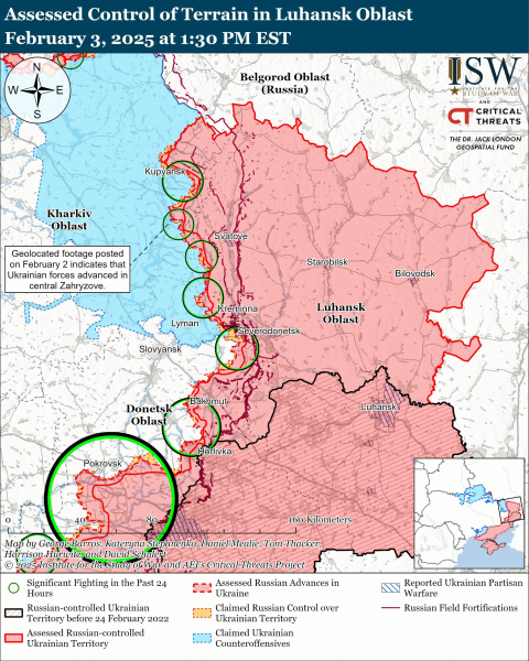 Mapa de las operaciones militares al 4 de febrero de 2025 - situación en el frente