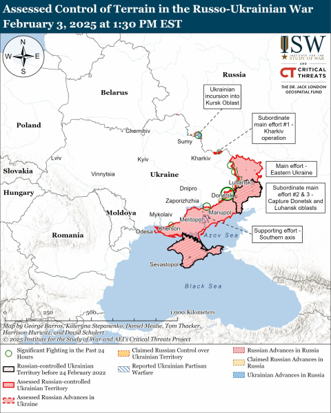 Mapa de las operaciones militares al 4 de febrero de 2025 - situación en el frente