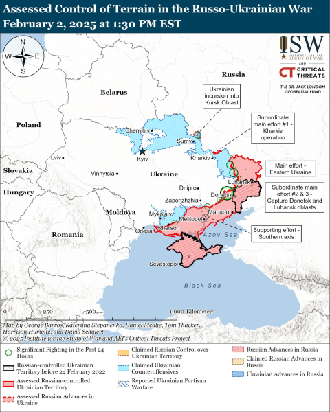 Mapa de las operaciones militares al 3 de febrero de 2025 – situación en el frente