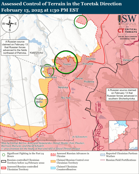 Mapa de las operaciones militares al 14 de febrero de 2025 – situación en el frente