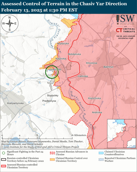 Mapa de las operaciones militares al 14 de febrero de 2025 – situación en el frente