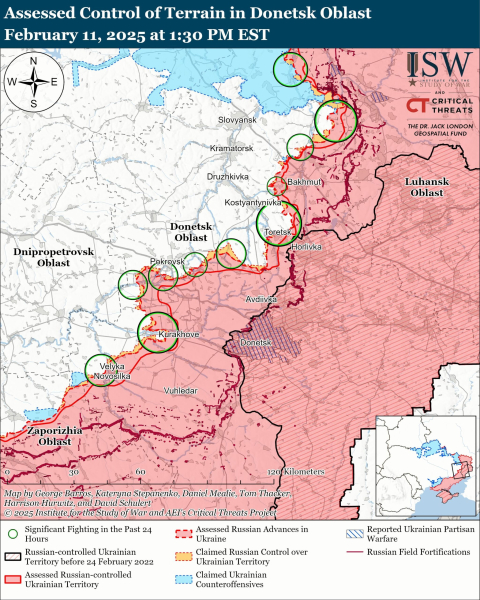 Mapa de las operaciones militares el 12 de febrero de 2025 - situación en el frente