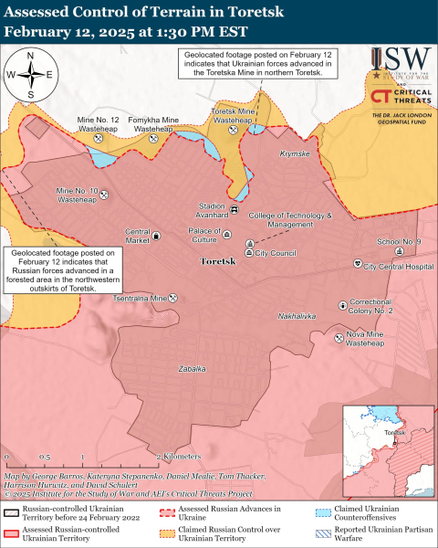 Mapa de las operaciones militares al 13 de febrero de 2025 – situación en el frente