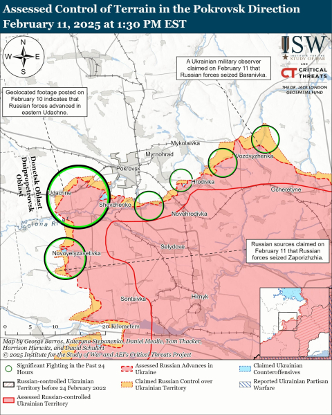 Mapa de las operaciones militares el 12 de febrero de 2025 – situación en el frente