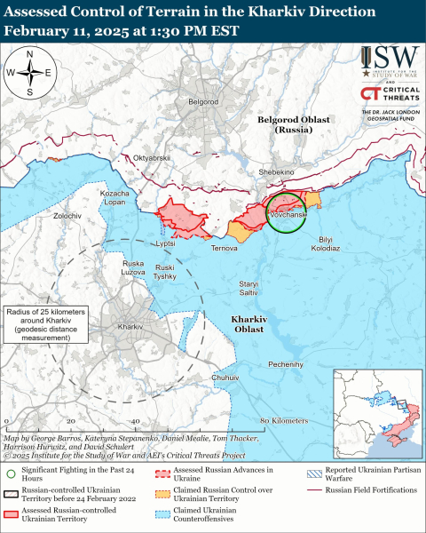 Mapa de las operaciones militares el 12 de febrero de 2025 - situación en el frente