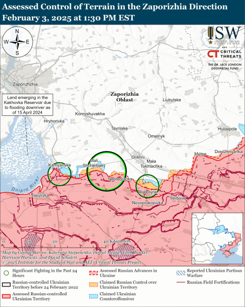 Mapa de las operaciones militares al 4 de febrero de 2025 - situación en el frente